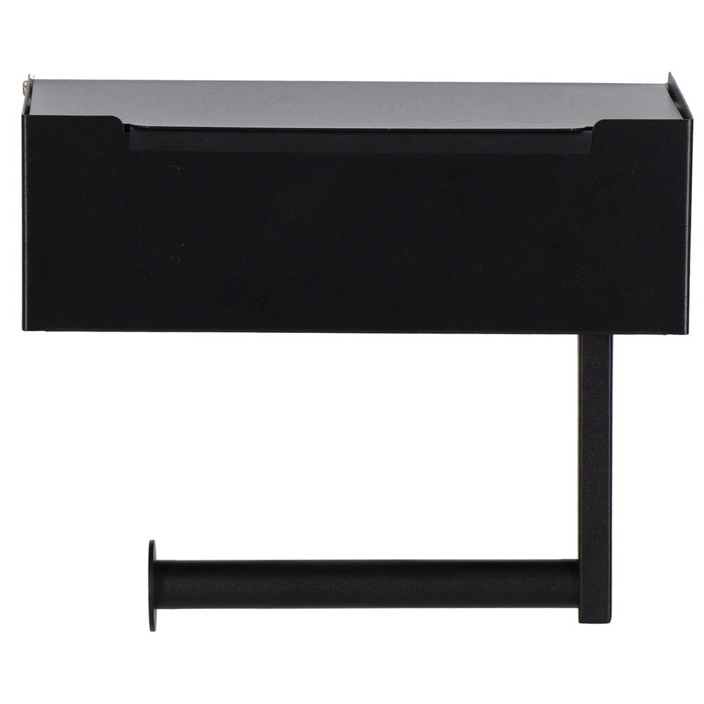 Suport hartie igienica din otel cu sertar depozitare, sistem montare inclus, 22cm, negru bej