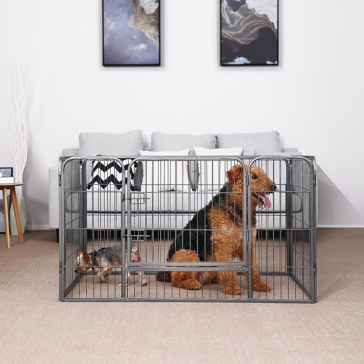 FEANDREA Tarc pentru caini din panouri de fier, cu usa de acces, XXL, 120x80x70 cm, gri