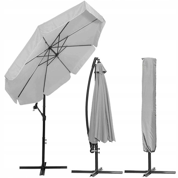 Umbrela de gradina cu brat lateral banana, cu husa, 300cm, gri deschis - 9