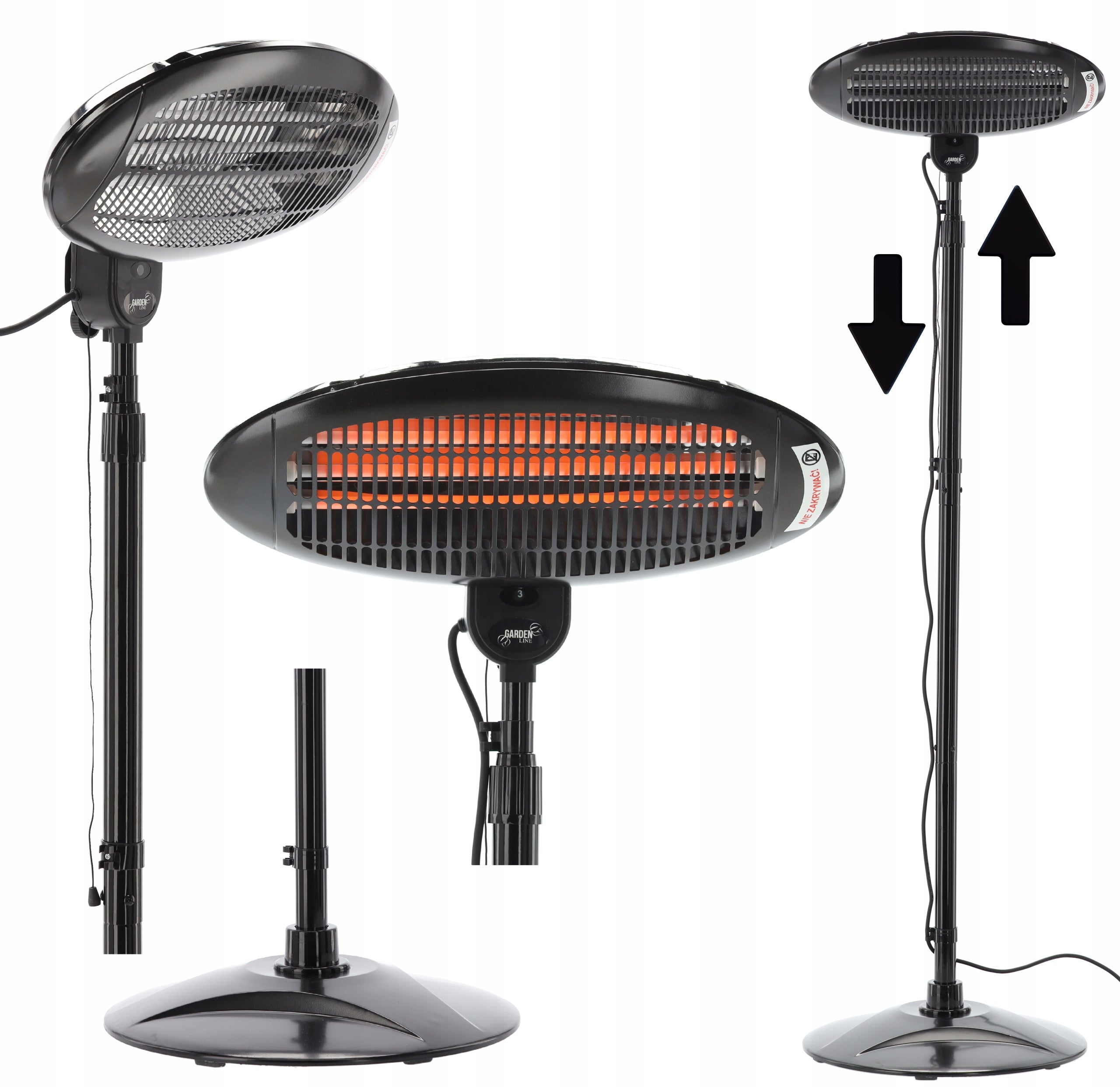 Incalzitor stativ cu infrarosu, 2000 W, 3 trepte de incalizire, reglabil pe inaltime, negru