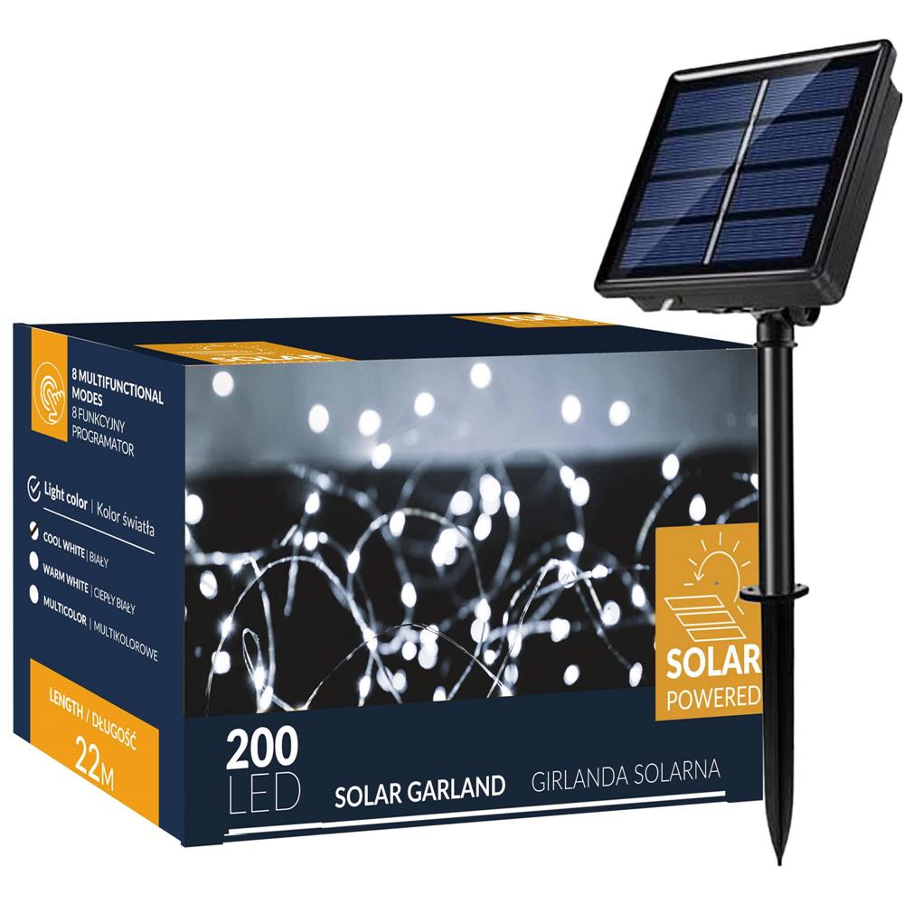 Ghirlanda luminoasa cu incarcare solara, 200 LED-uri, 22 metri, 8 functii, alb rece