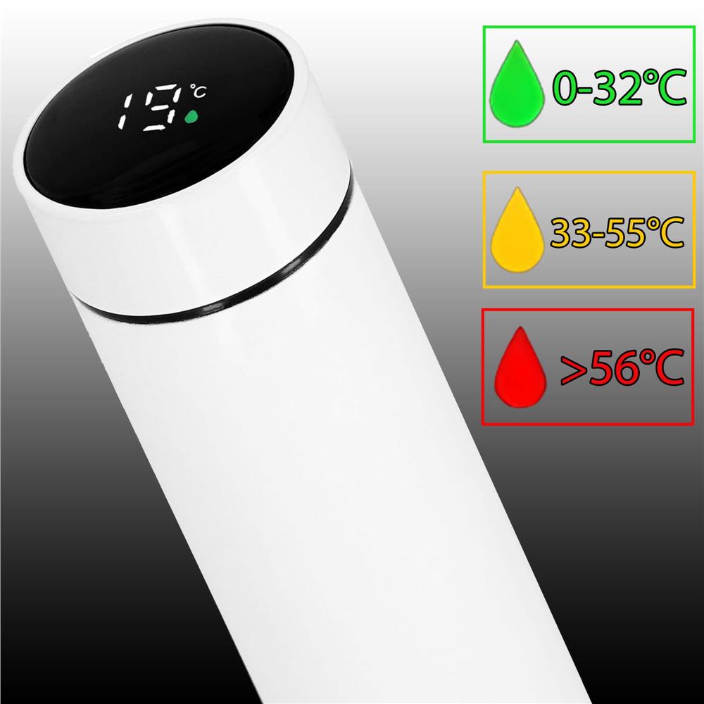 Cana termos Smart, inox, display LED, afisare temperatura, 500ml, 23cm, alb
