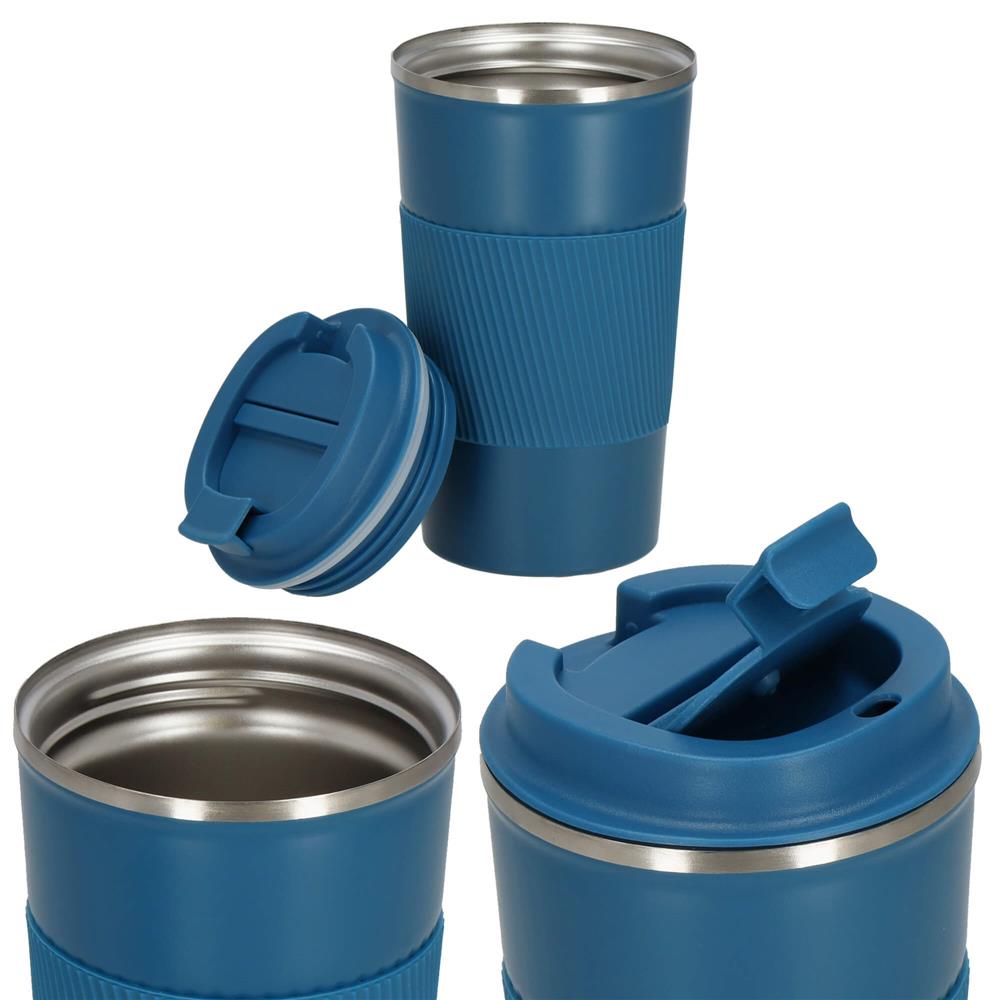 Cana termos calatorie, perete din inox dublu izolat, 500ml, 9x16.5cm, albastru