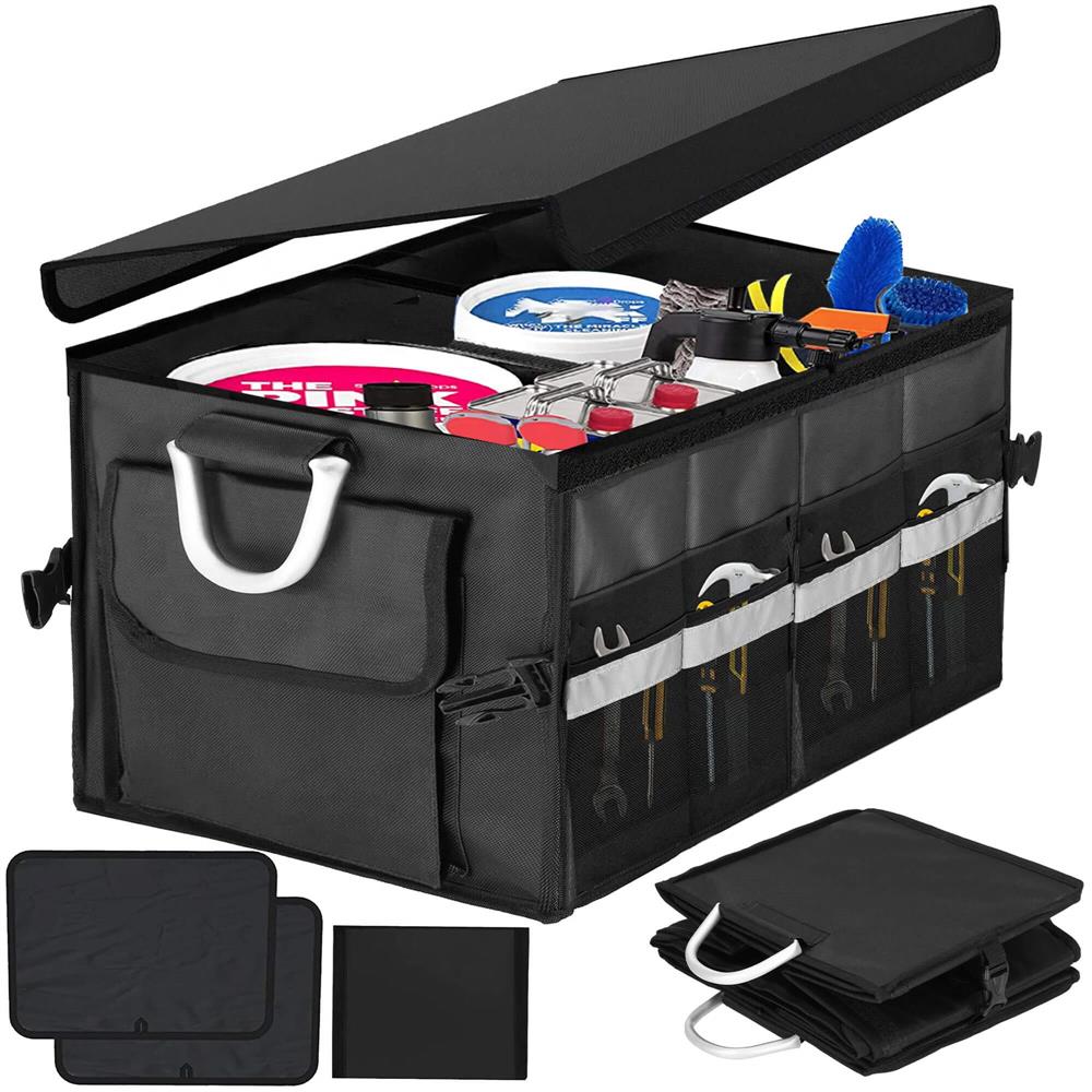 Organizator pentru portbagaj tip lada, cu buzunare laterale, pliabil, 30x58x33cm, negru