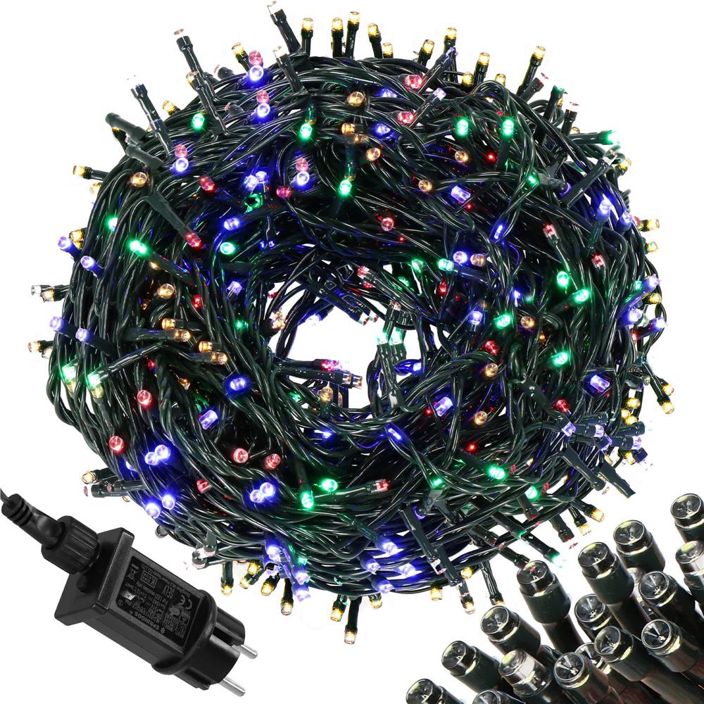 Instalatie lumini pentru bradul de Craciun, 17,5 metri, 300 LED-uri, 8 functii, multicolor
