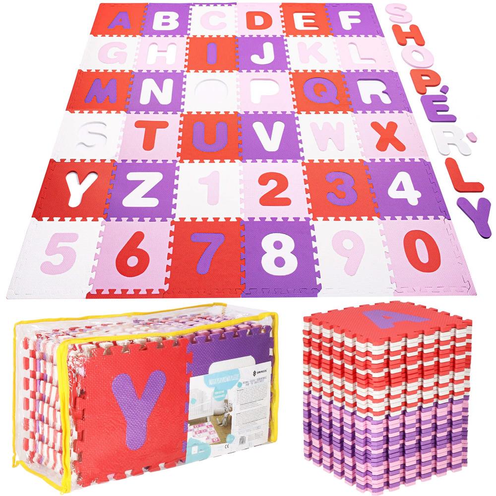 Covor din spuma pentru copii, tip puzzle cifre si litere, 36 piese, 175×175 cm, multicolor