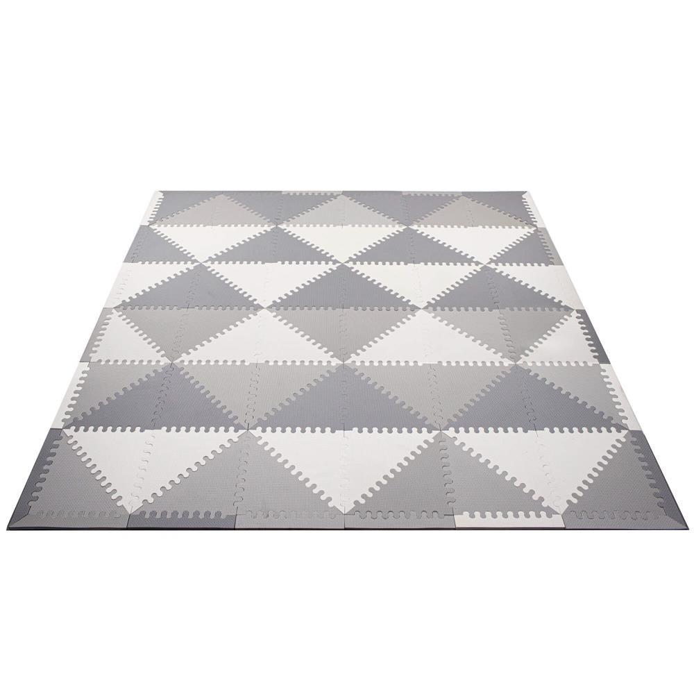 Covor din spuma pentru copii, tip puzzle triunghiuri, 96 piese,186×186 cm, alb gri