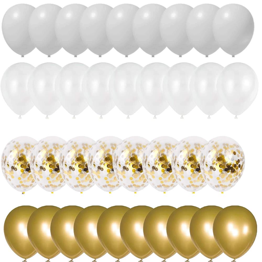 Set 50 baloane pentru petrecere, 40cm, alb, auriu, gri