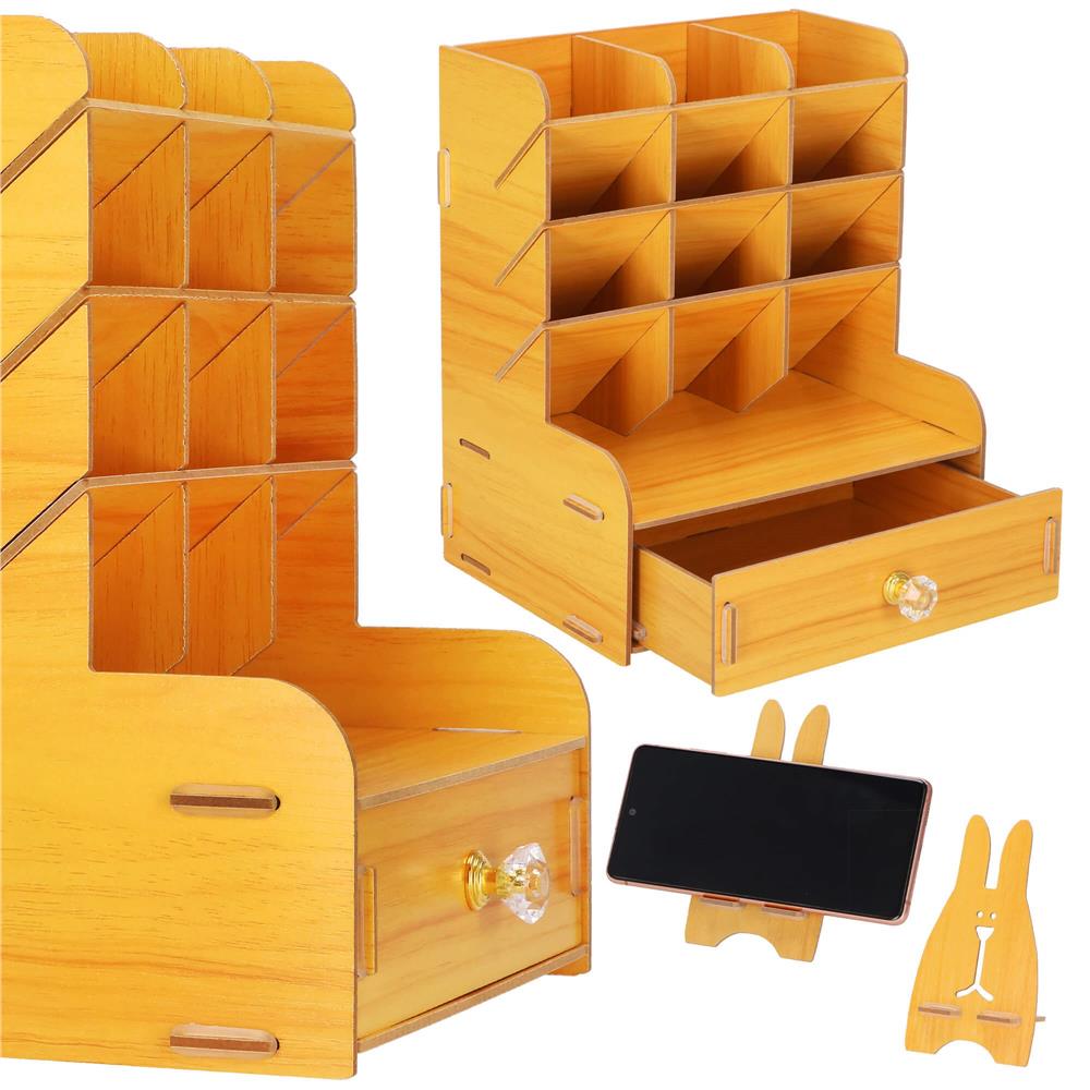 Organizator pentru birou, din lemn, cu 10 compartimente si sertar