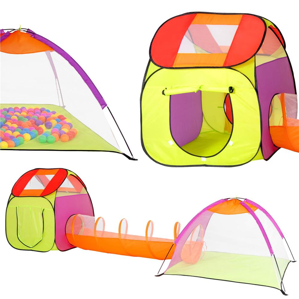 Loc de joaca 3 in 1 pentru copii, multifunctional, casuta, tunel si cort, 385x120x115cm, multicolor