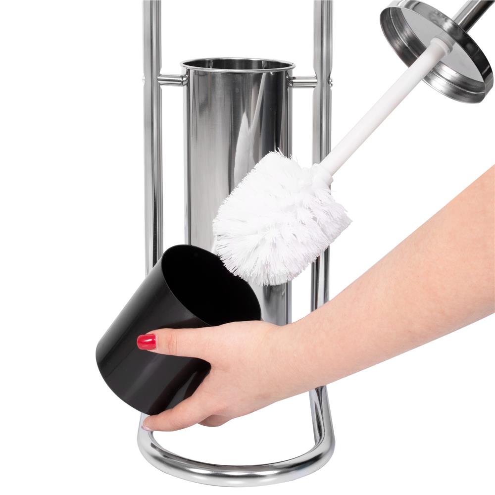 Stand cu perie WC si suport hartie igienica, inox, 72cm, argintiu