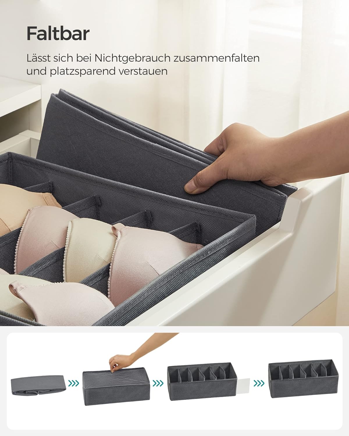 Organizatoare dulap sau sertar, set 8 cutii de depozitare a lenjeriei de corp, pliabile, 64x48x10cm, gri