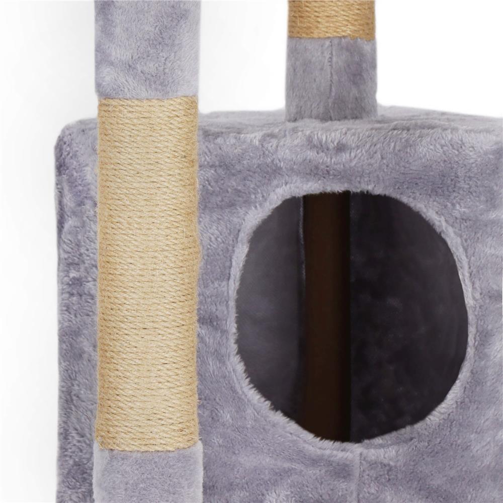 Ansamblu de joaca pentru pisici, cu loc pentru zgariat, ascuns, culcus, minge, 124cm, gri