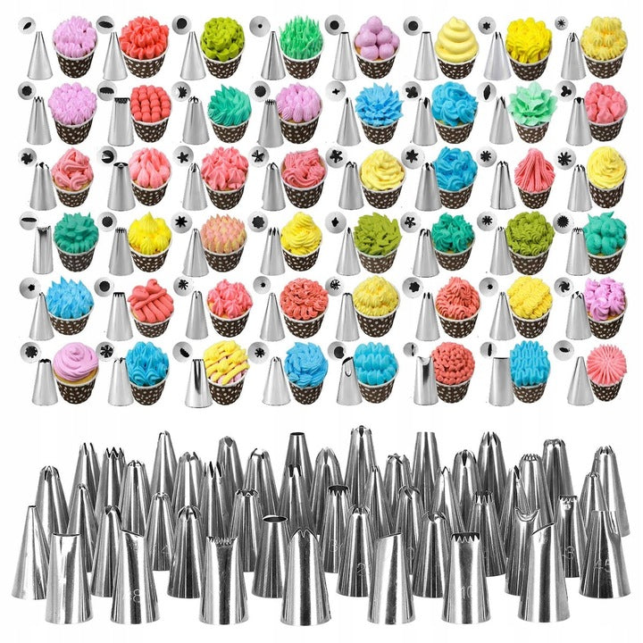 Set patiserie cu platou rotativ, 200 piese cu sabloane pentru ornarea prajiturilor