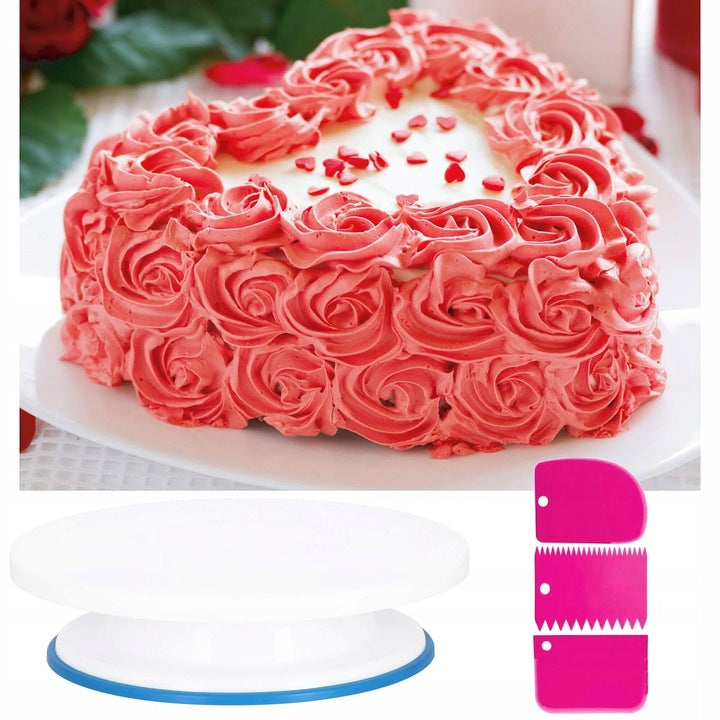 Set patiserie cu platou rotativ, 124 piese cu sabloane pentru ornarea prajiturilor