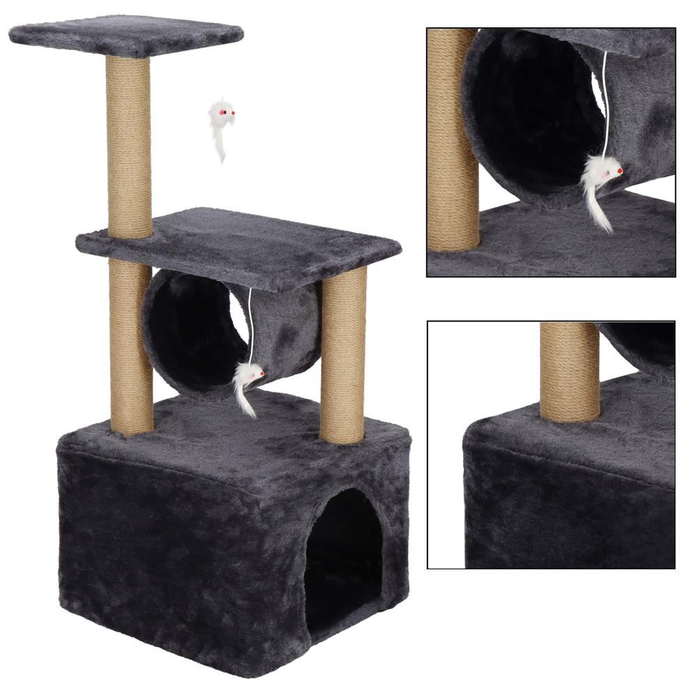 Ansamblu de joaca pentru pisici, cu loc pentru zgariat, ascuns, platforma, 62cm, gri inchis