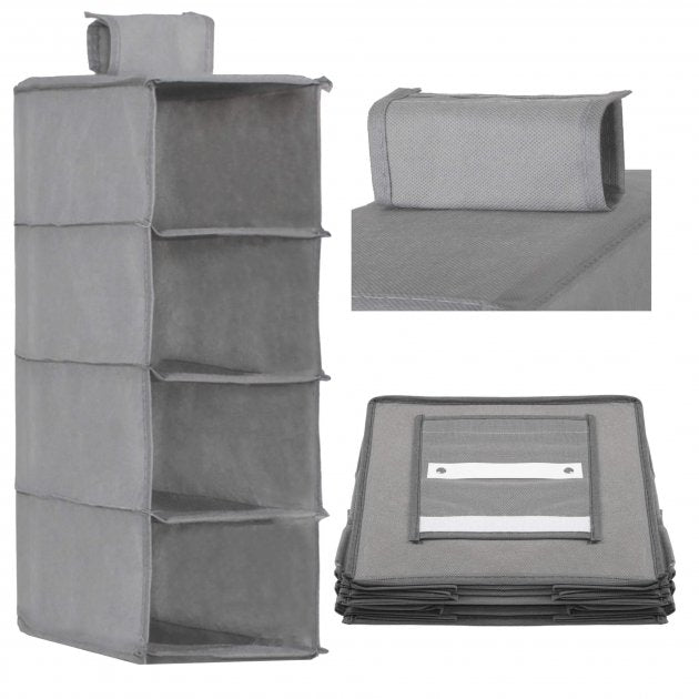 Organizator dulap Sersimo, 4 compartimente, textil, 80cm, gri