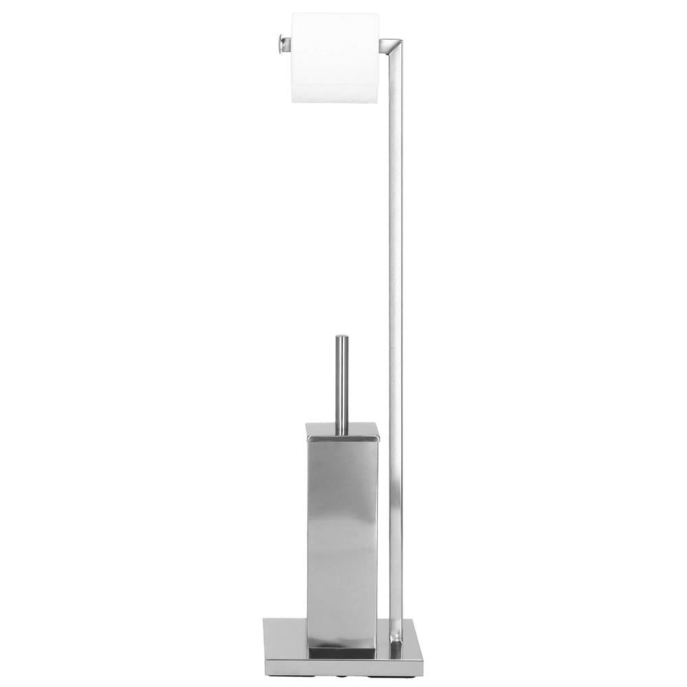 Stand cu perie WC si suport hartie igienica, inox, 75cm, argintiu