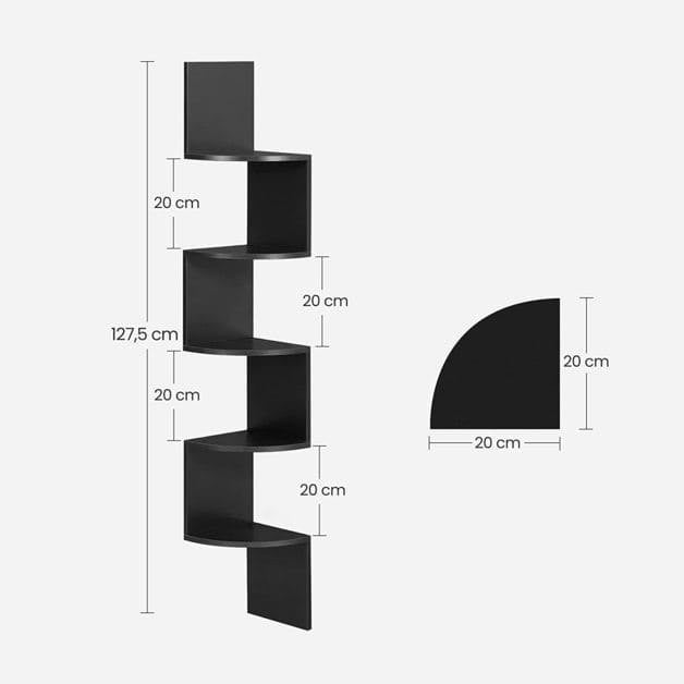 VASAGLE Raft de colt plutitor pe 5 niveluri, din lemn, 20x20x128cm, negru
