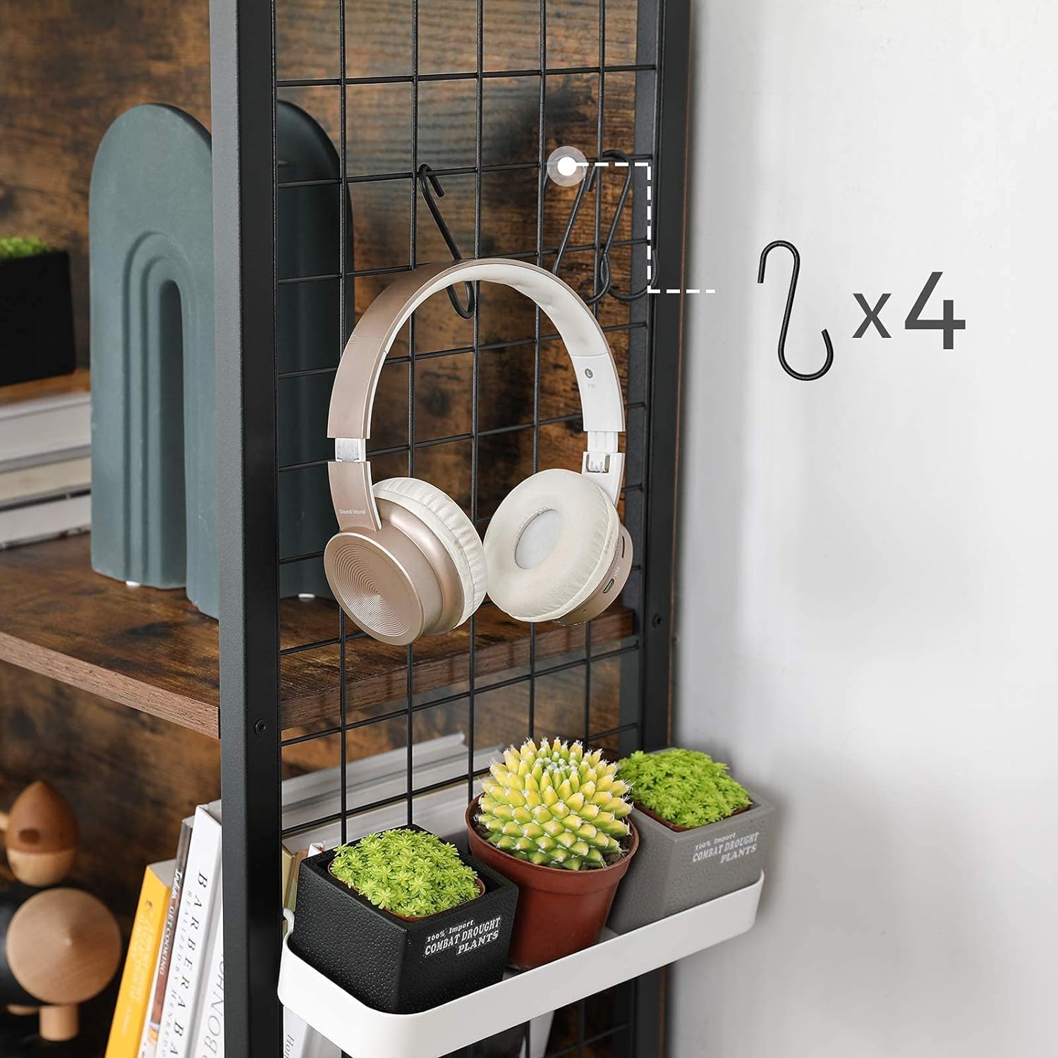 VASAGLE Biblioteca, raft cu 4 niveluri, cadru otel si polite din MDF, 74x30x155cm, maro rustic si negru