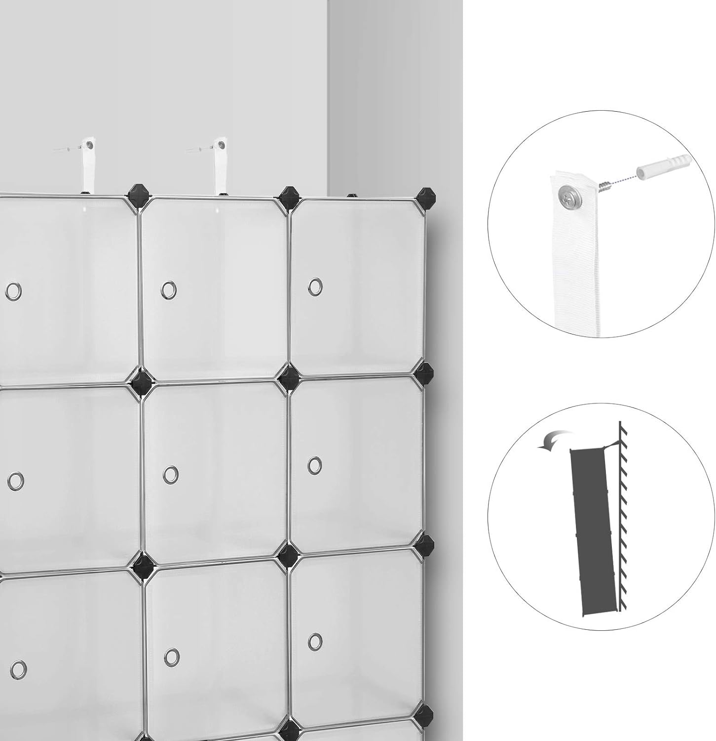 SONGMICS Unitate de depozitare cu 12 cuburi, pentru pantofi sau haine, personalizabil, 31x93x123 cm, alb transparent