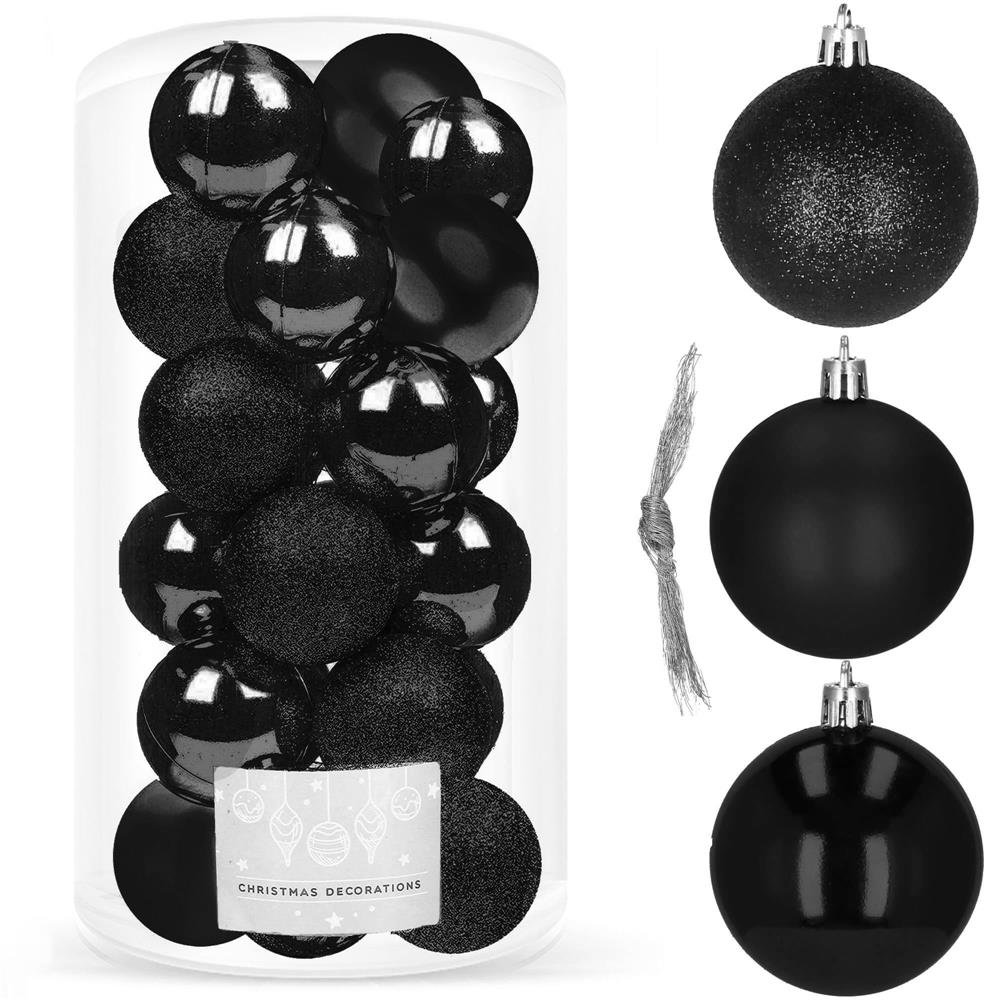 Set globuri de Craciun, 20 bucati, 3 modele, 4cm, negru