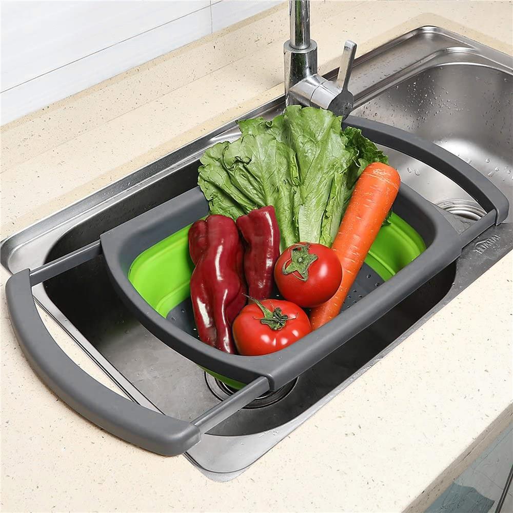 Strecuratoare pliabila pentru chiuveta, din plastic si silicon, brate extensibile, lungime 38-60cm