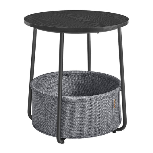 VASAGLE Masuta de cafea rotunda cu cos de stofa, stil modern, 45x50cm, negru-gri