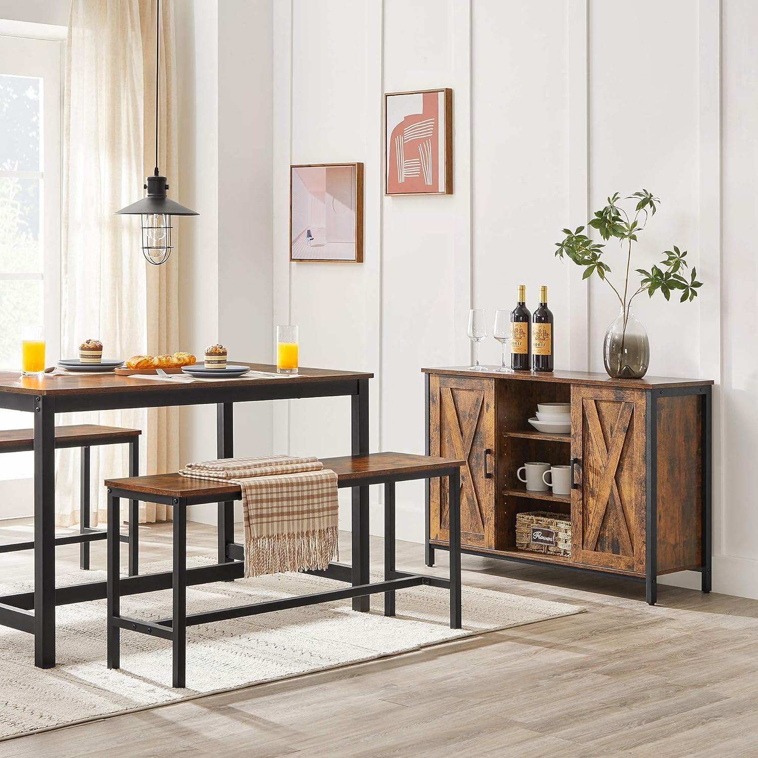 VASAGLE Masa de bucatarie pentru 4 persoane, cadru metalic, stil industrial, 120x75x75 cm, maro rustic