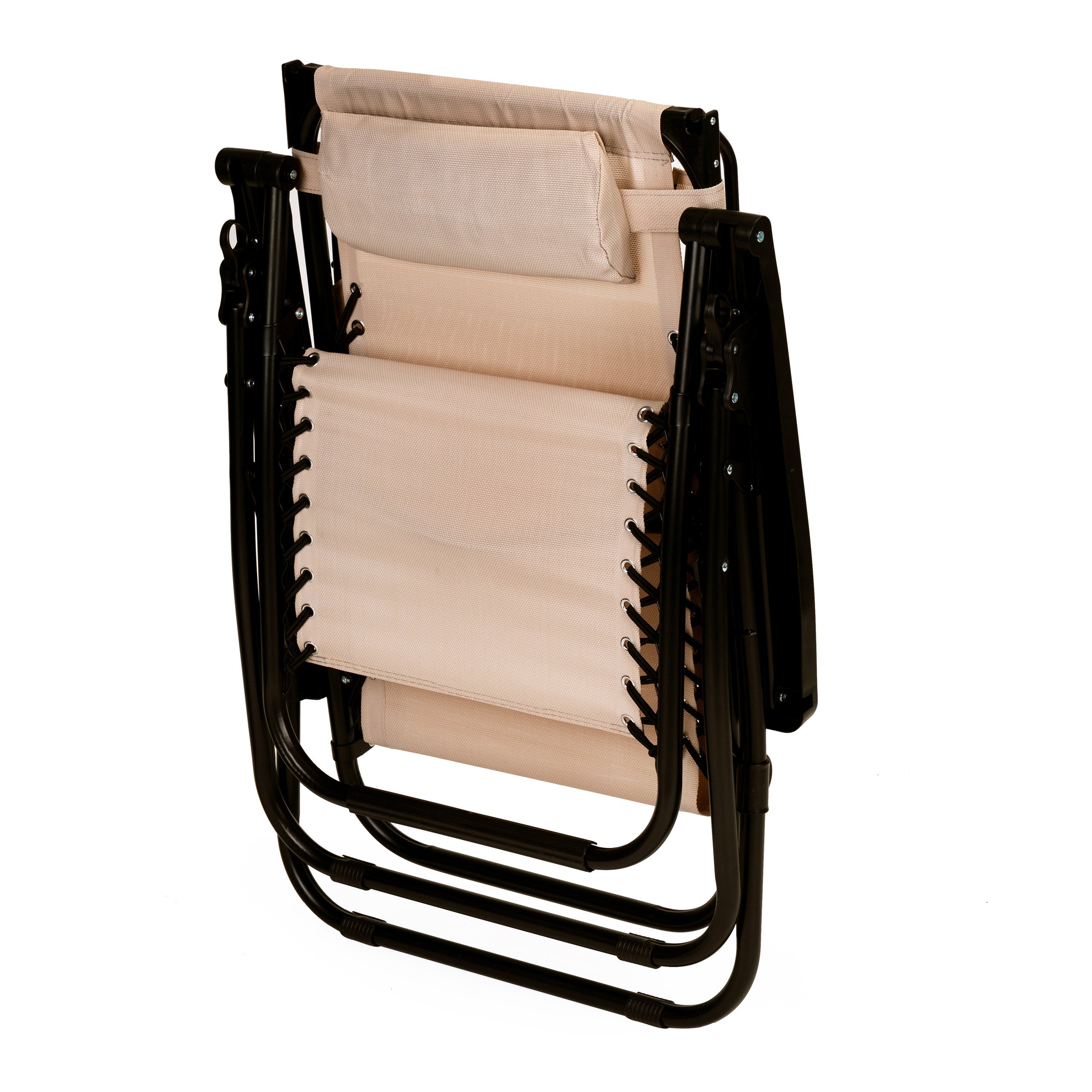 Sezlong pliabil 86x67x120 cm, zero gravity, copertina reglabila, spatar 3 pozitii, cadru otel si material impermeabil, bej
