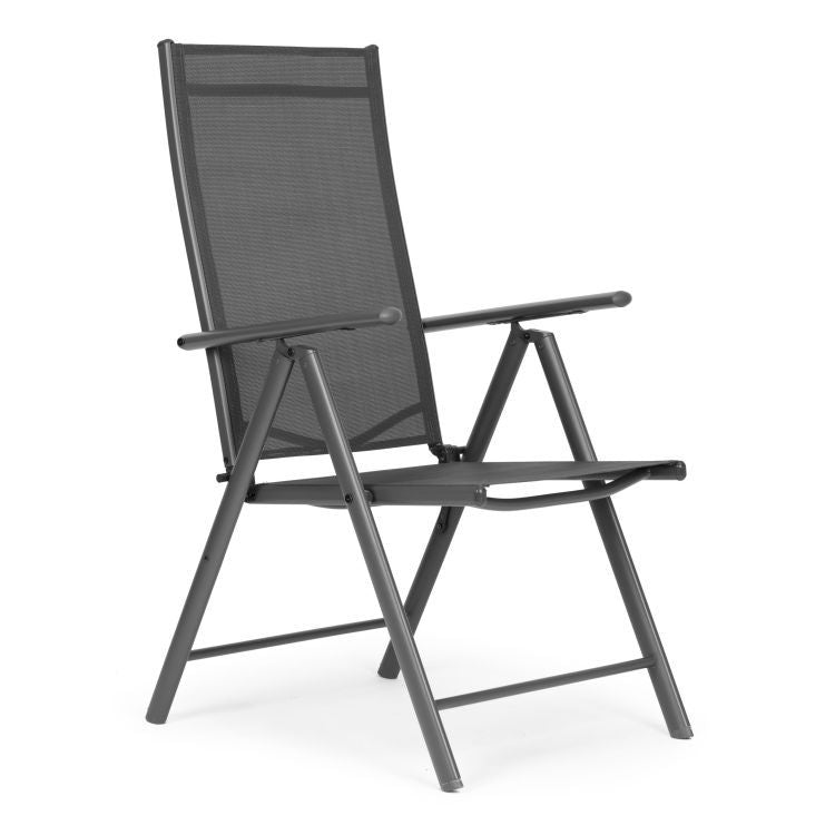 Set 4 scaune gradina 70x57x106 cm, pliante cu spatar reglabil 7 pozitii, structura otel si textilena, gri