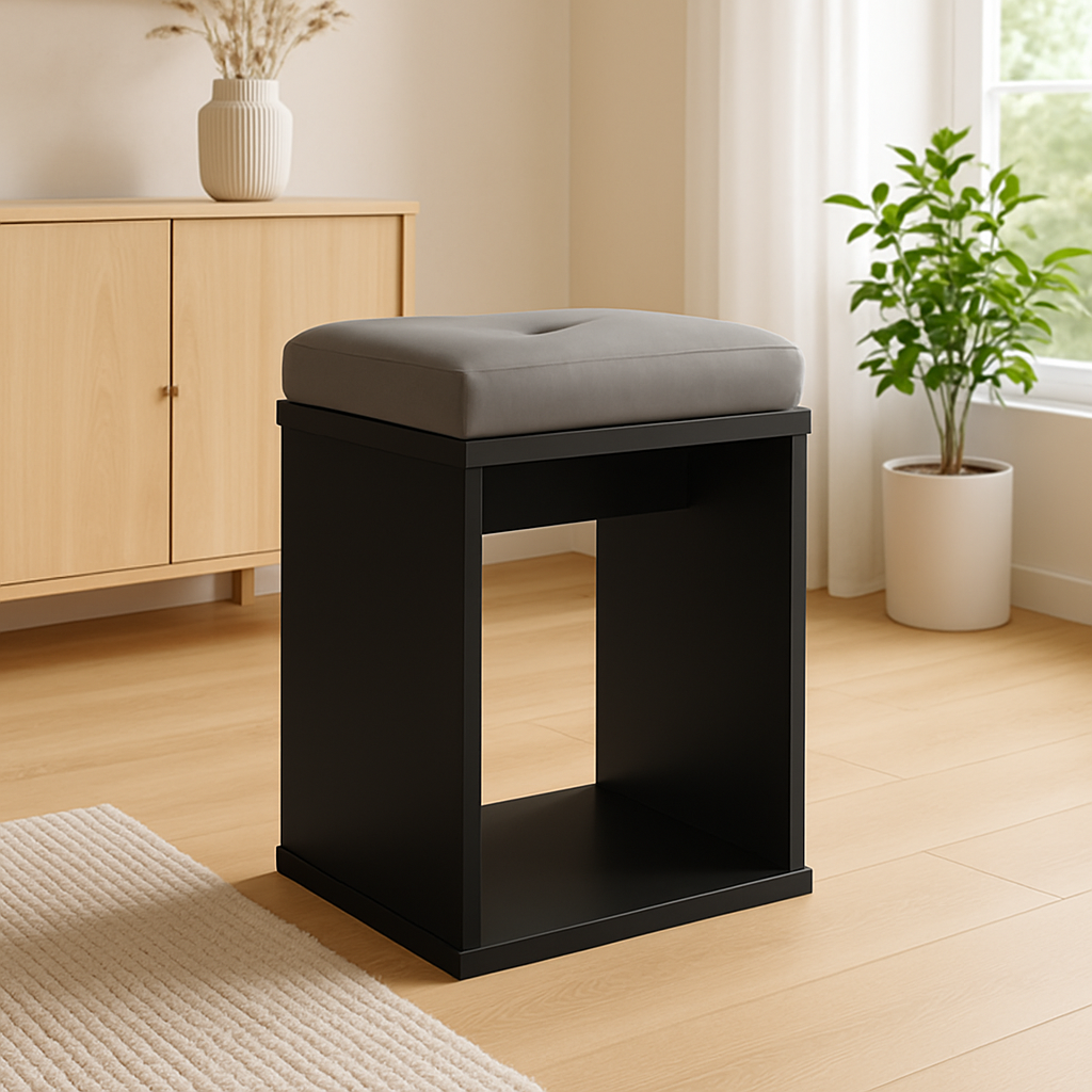 Taburet pentru masuta de toaleta cu sezut confortabil, 30x30x42 cm, negru