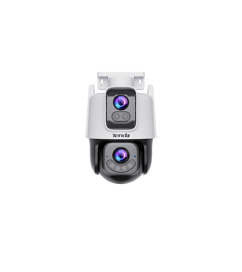 Cameră IP Tenda, cube, wireless Wi-Fi 6 + 1 x RJ-45, pt. exterior, dual-lens full color night vision, dist. IR 30m, 2 x 3 Mpx rezolutie 2K, microfon, difuzor, carcasa plastic, slot SD card, 