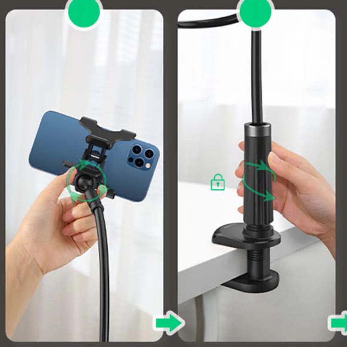 SUPORT Telefon Ugreen, "LP113" pt. SmartPhone, fixare birou clips, dimensiune cablu 90 cm, negru "80906" - 6957303889068