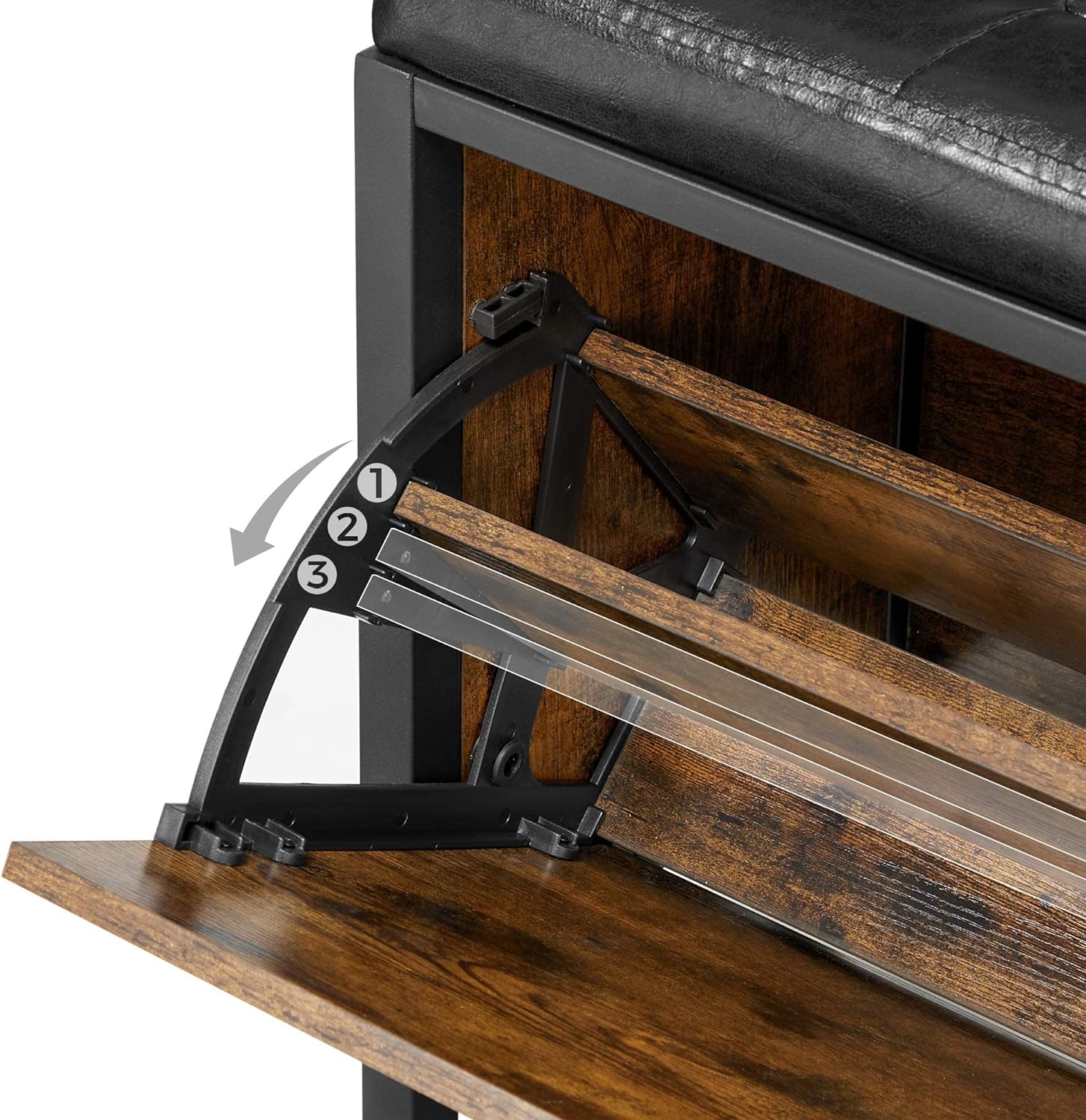 VASAGLE Banca cu organizator pantofi, cu clapeta, 30x80x51cm, industrial vintage, maro cu negru