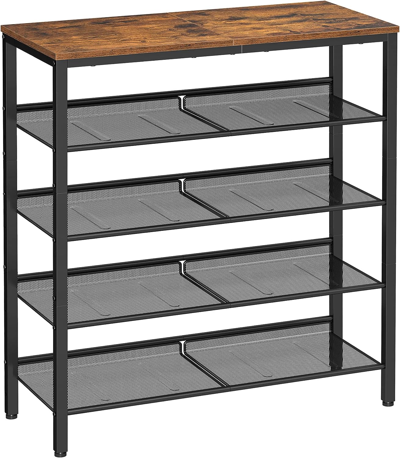 VASAGLE Raft de pantofi, 5 niveluri, rafturi reglabile din plasa, metal, stil industrial, 75x28x93cm, maro vintage negru