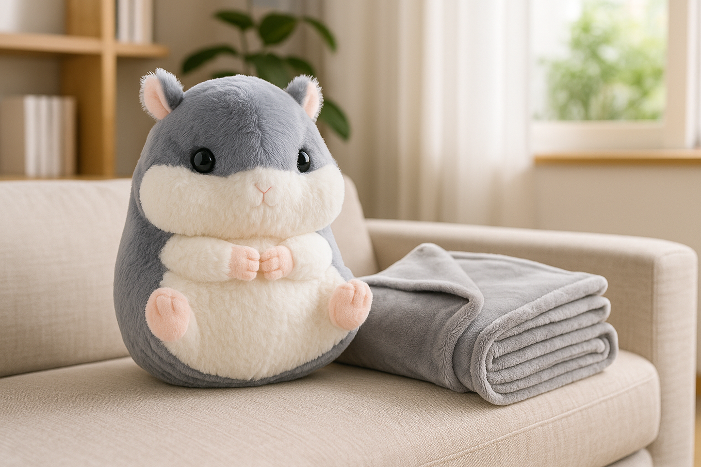 Jucarie plus hamster cu paturica ascunsa, plus moale pentru copii, 50x28 cm, gri - 5