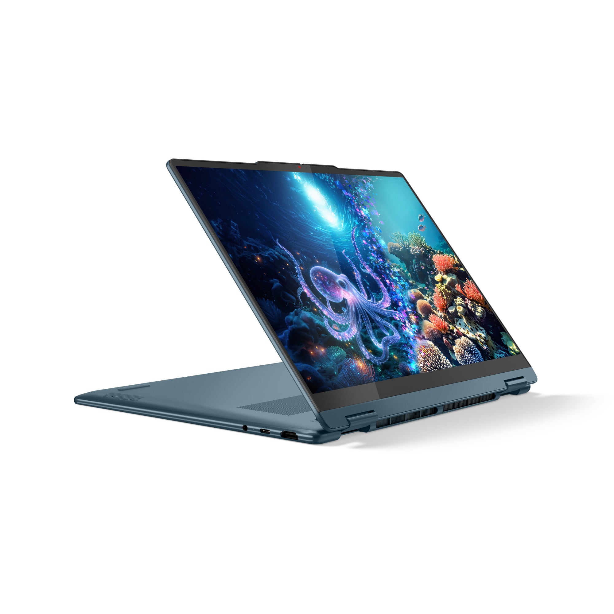 14 Yoga 7 2-in-1 14AKP10, WUXGA OLED Touch, Procesor AMD RyzenTM AI 5 340 (16M Cache, up to 4.8 GHz), 24GB LPDDR5X, 1TB SSD, AMD Radeon 840M, Win 11 Home, Tidal Teal, 3Yr Onsite Premium Care "83JR002ERM" (timbru verde 3.5 lei)