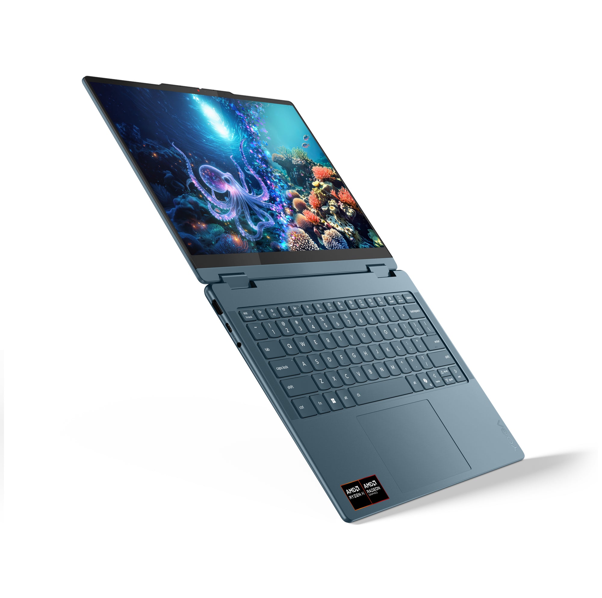 14 Yoga 7 2-in-1 14AKP10, WUXGA OLED Touch, Procesor AMD RyzenTM AI 5 340 (16M Cache, up to 4.8 GHz), 24GB LPDDR5X, 1TB SSD, AMD Radeon 840M, Win 11 Home, Tidal Teal, 3Yr Onsite Premium Care "83JR002ERM" (timbru verde 3.5 lei)