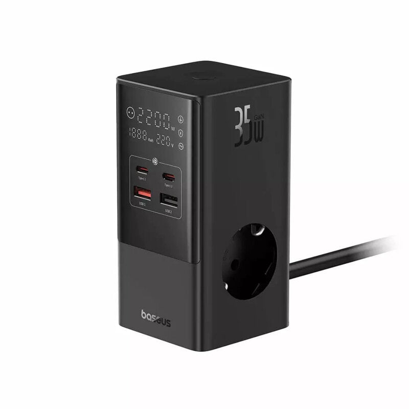 INCARCATOR RETEA Baseus PowerCombo Tower Digital Powerstrip, Quick Charge 35W, 3 x AC, 2 x USB Type-C Output 5V/3A, 2 x USB, lungime cablu 1.5m, negru "E00023606113-00" - 6932172631918