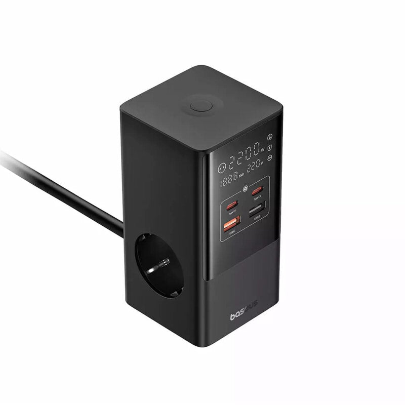 INCARCATOR RETEA Baseus PowerCombo Tower Digital Powerstrip, Quick Charge 35W, 3 x AC, 2 x USB Type-C Output 5V/3A, 2 x USB, lungime cablu 1.5m, negru "E00023606113-00" - 6932172631918