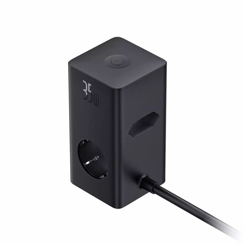INCARCATOR RETEA Baseus PowerCombo Tower Digital Powerstrip, Quick Charge 35W, 3 x AC, 2 x USB Type-C Output 5V/3A, 2 x USB, lungime cablu 1.5m, negru "E00023606113-00" - 6932172631918