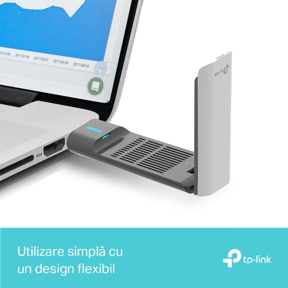PLACA RETEA TP-LINK AX3000, extern wireless 2.4 GHz | 5 GHz, USB 3.0, port, 3000 Mbps, antena externa x 2, "Archer TX50UH" (include timbru verde 0.18 lei)