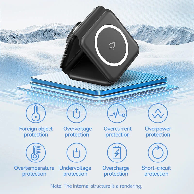 Statie incarcare wireless 3in1 Vention, MagSafe, telefon 15W, ceas 2.5W, casti 5W, fast charge, pliabil, magnetic, lumina LED, 1 x USB-C incarcare, negru, "FGGB0" - 6922794783836
