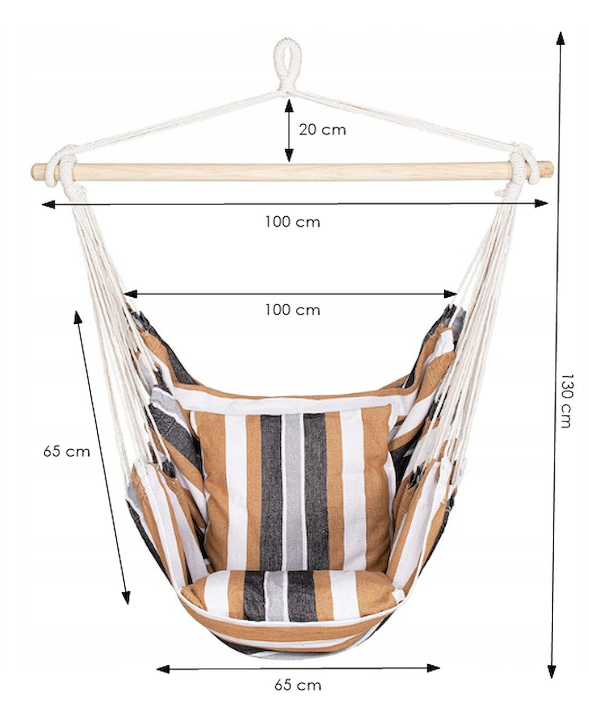 Hamac tip leagan suspendat pentru casa sau gradina HM48, gri maro cu perne, 130x100cm, 150kg