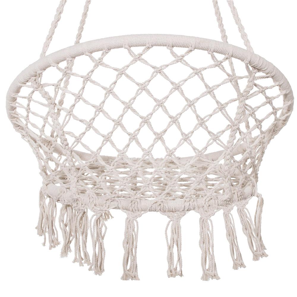 Scaun rotund tip leagan suspendat pentru casa sau gradina, cu franjuri, 150kg, bej
