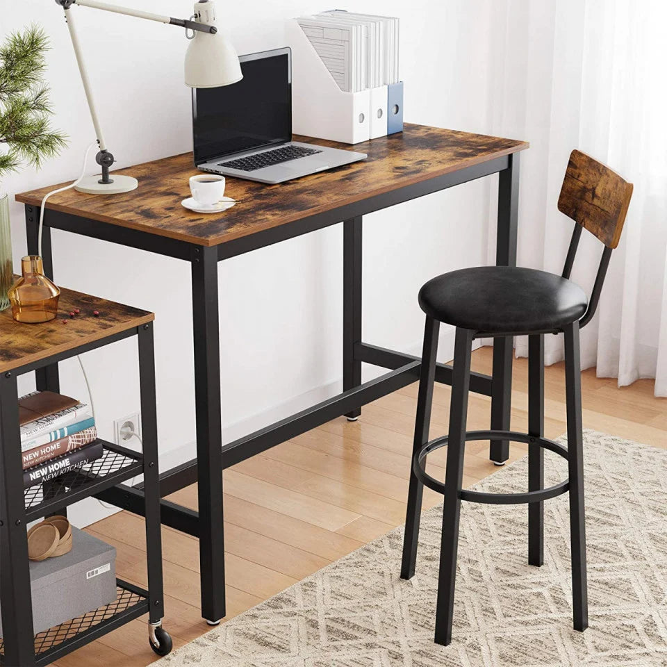 VASAGLE Set 2 scaune de bar cu spatar din PAL, sezut moale tapitat, 39x100x76cm, maro rustic si negru