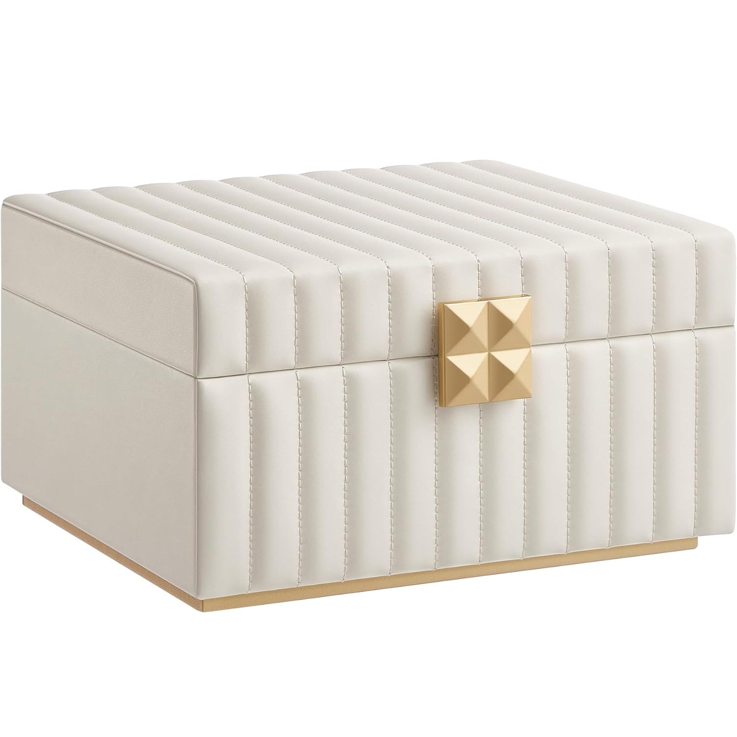 SONGMICS Cutie de bijuterii pe 2 nivele, cu oglinda si tava detasabila, 22x24x14 cm, alb crem