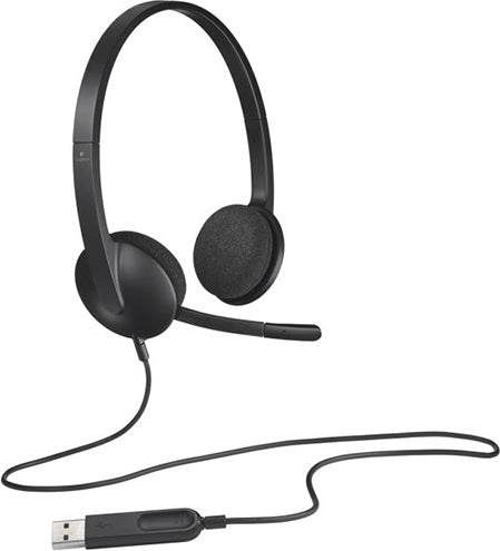 CASTI Logitech, "H340", cu fir, standard, utilizare multimedia, call center, microfon pe brat, conectare prin USB 2.0, negru, "981-000475"
