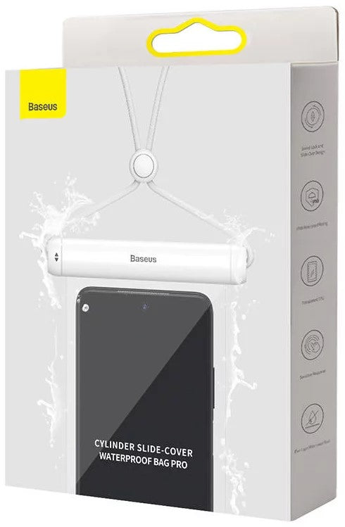 HUSA IMPERMEABILA Baseus, pentru smartphone diagonala maxima 7.2 inch, transparenta cu zip alb 